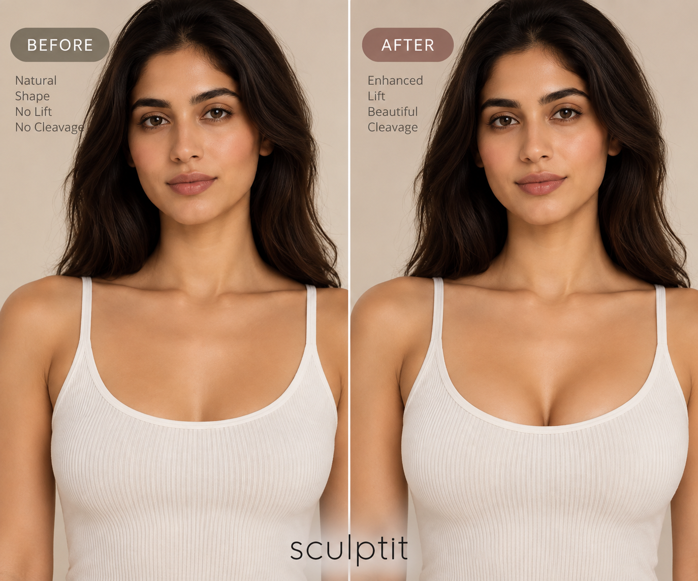 Before and after using SCULPTit Sticky Nipple Cover Cups