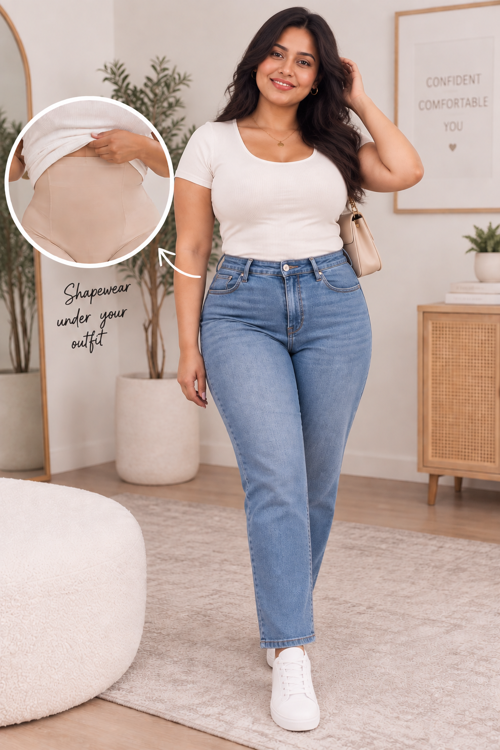 SCULPTit High-Waist Tummy Shapewear Shorts under an everyday outfit