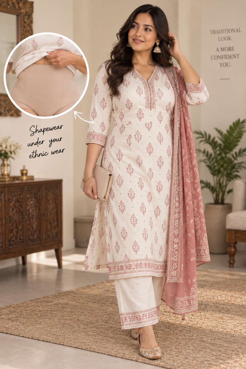 SCULPTit High-Waist Tummy Shapewear Shorts under ethnic wear